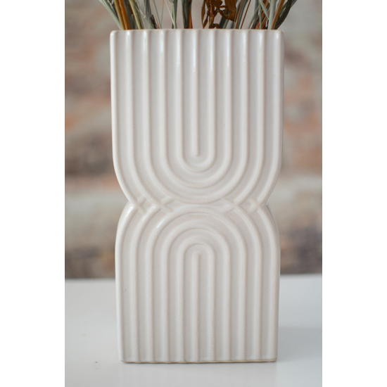 Váza - fehér - bordázott - 25 cm