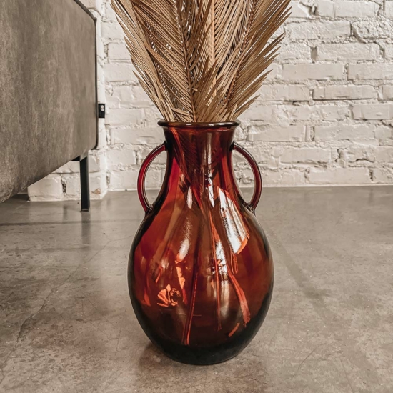 Váza - nagy - barna üveg, két füllel - 32 cm
