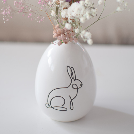 Húsvéti dekoráció - Tojás alakú váza rajzos nyuszival - 11 cm