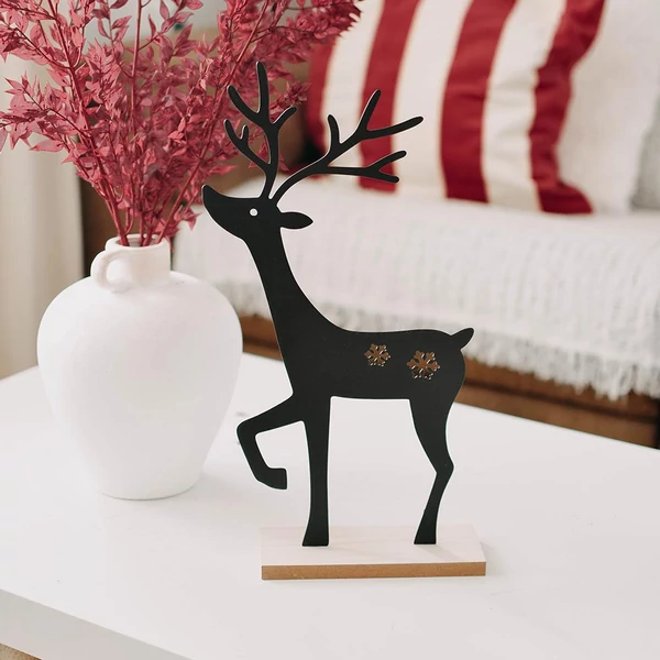 Karácsonyi dekoráció - szarvas hópelyhekkel - lépő - 40 cm