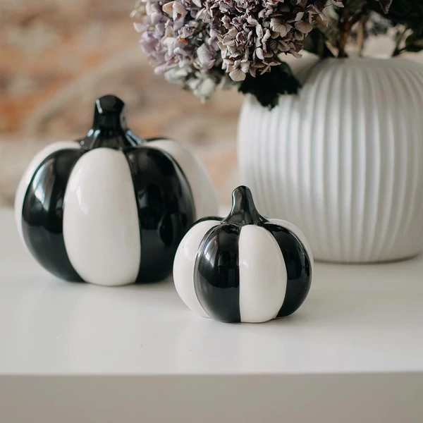 Kerámia tök - csíkos - 10 cm | őszi dekoráció