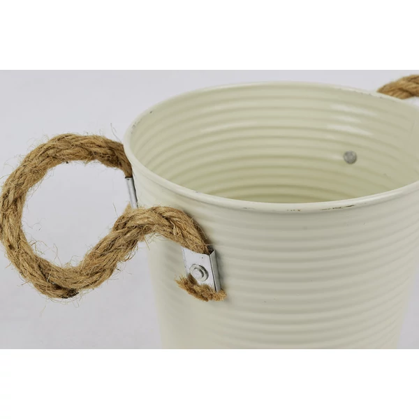 Bádog kaspó - juta füllel, drapp - 13 cm