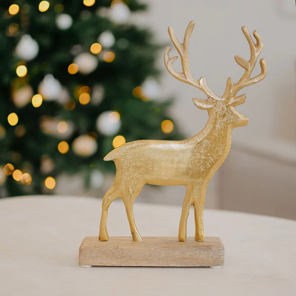 Karácsonyi dekoráció - fém rénszarvas - arany - 27 cm