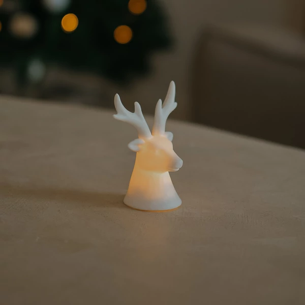 Karácsonyi dekoráció - Porcelán rénszarvas fej LED-del - 9 cm