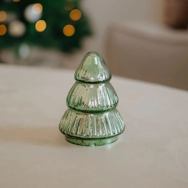Karácsonyi dekoráció - üveg fenyő - zöld gömbölyű - 12 cm