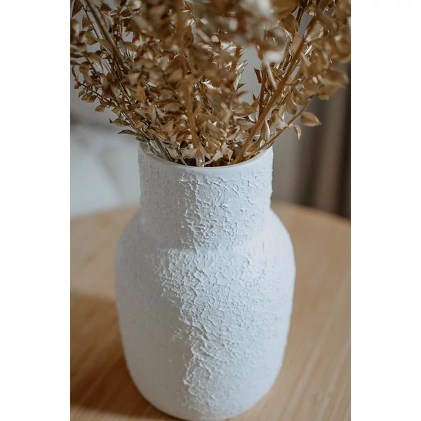 Váza - kerámia - hideg fehér - texturált - 23 cm