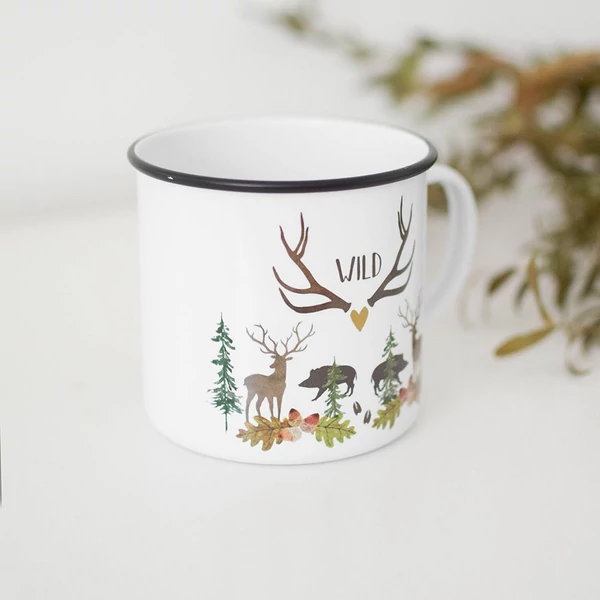 bádog bögre erdei állatokkal és &quot;WILD&quot; felirattal fehér alapon