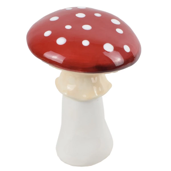 Őszi dekoráció - kerámia gomba - piros fehér - nagy - 22 cm
