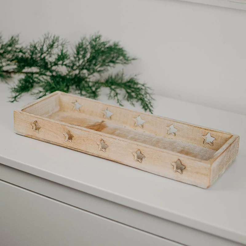 fa tálca csillagokkal