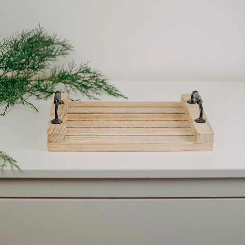 fa tálca fogantyúval