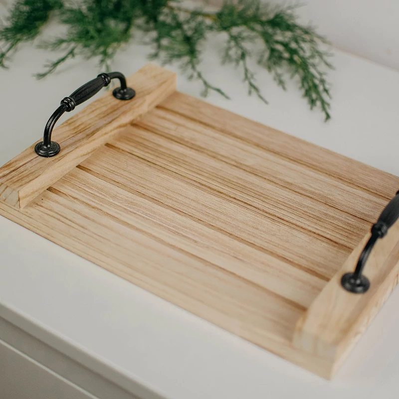 fa tálca fogantyúval