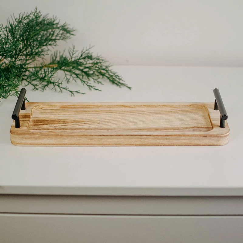 fa tálca fogantyúval