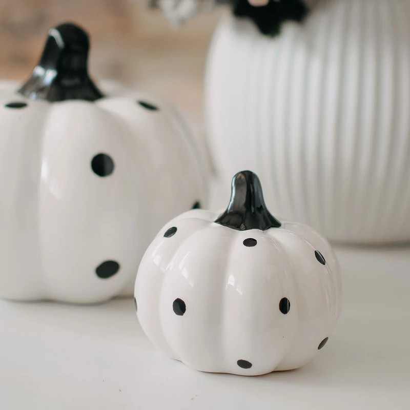 Kerámia tök - pöttyös - 10 cm | őszi dekoráció