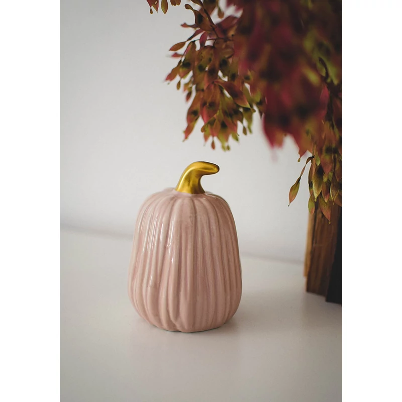 bordás piszkos rózsaszín kerámia tök dekoráció