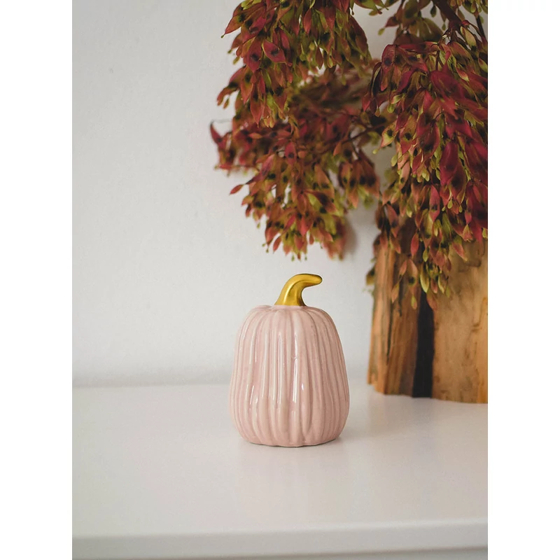 bordás piszkos rózsaszín kerámia tök dekoráció